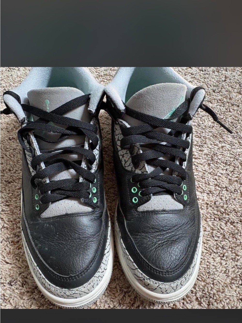 Jordan Men's Black and Gray Sneakers with Mint Eyelets